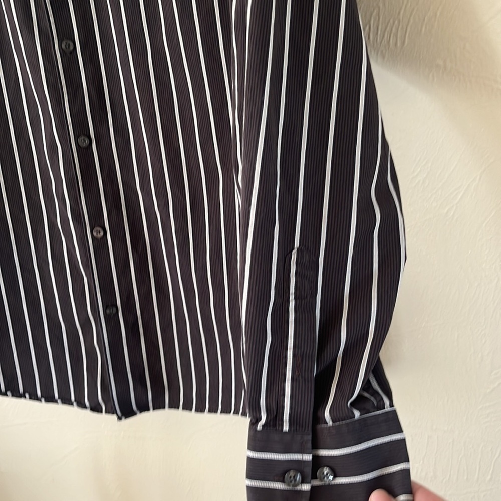 Cezani mens button down collar shirt size medium black brown tan stripes - Picture 4 of 12